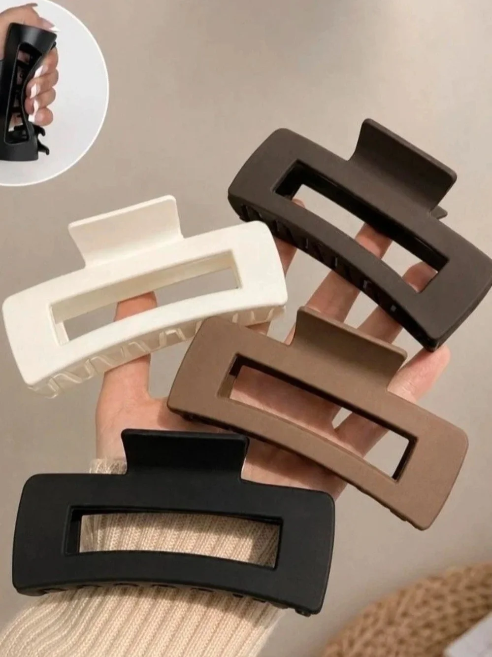 Matte Rectangle Hair Claw Clip - Black, White, Brown, Dark Brown